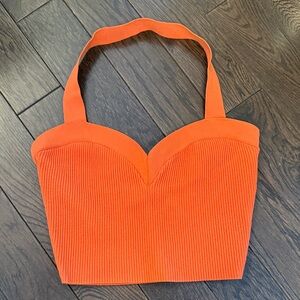 Babaton Orange Sculpt Knit Ribbed Halter Top